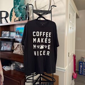 Black Graphic Tee with Coffee Print
